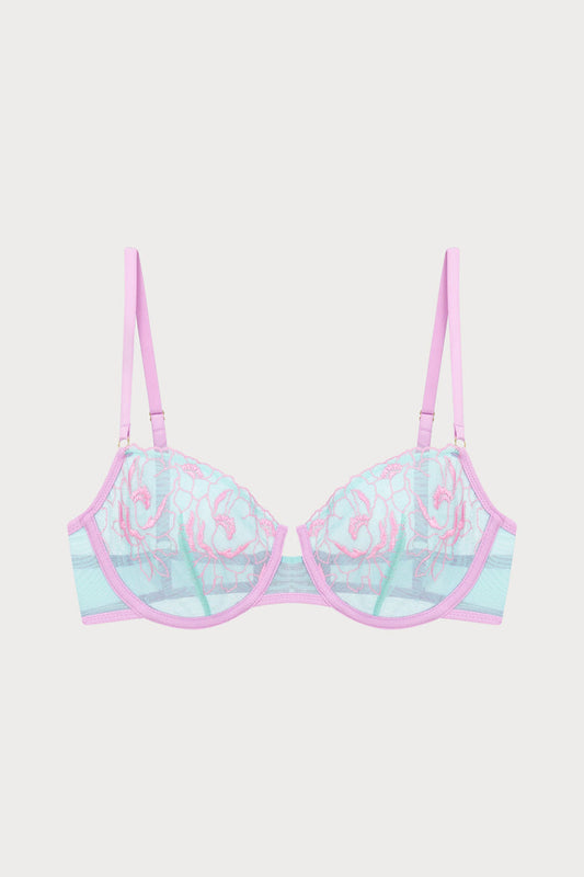 Marta Floral Embroidery Underwire Bra in Pastel Green