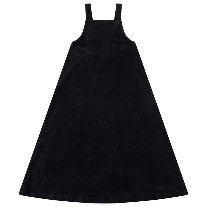 maxi dress velour pinafore - black