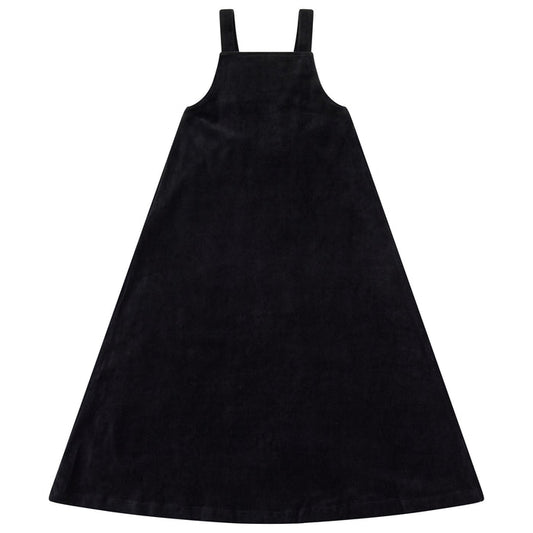 maxi dress velour pinafore - black