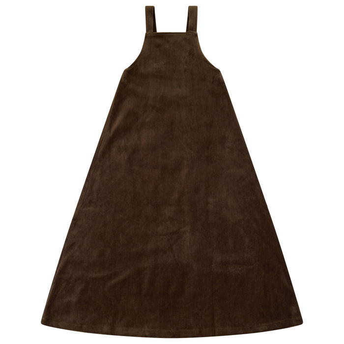 maxi dress velour pinafore - deep taupe