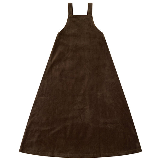 maxi dress velour pinafore - deep taupe