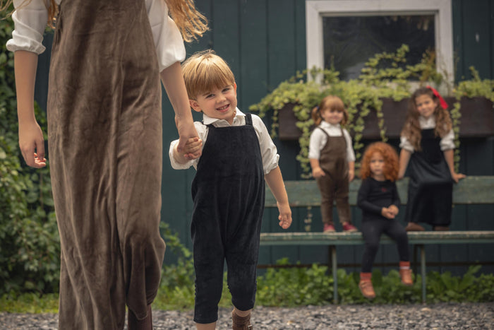 maxi dress velour pinafore - deep taupe