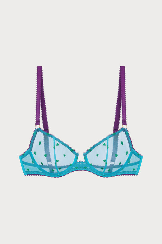 Nelle Heart Embroidery Underwire Bra in Bright Blue