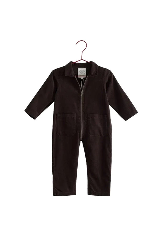 one piece corduroy henley romper - brown