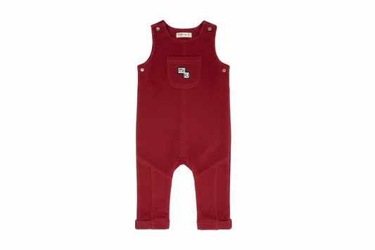 one piece corduroy logo pocket long overalls - red