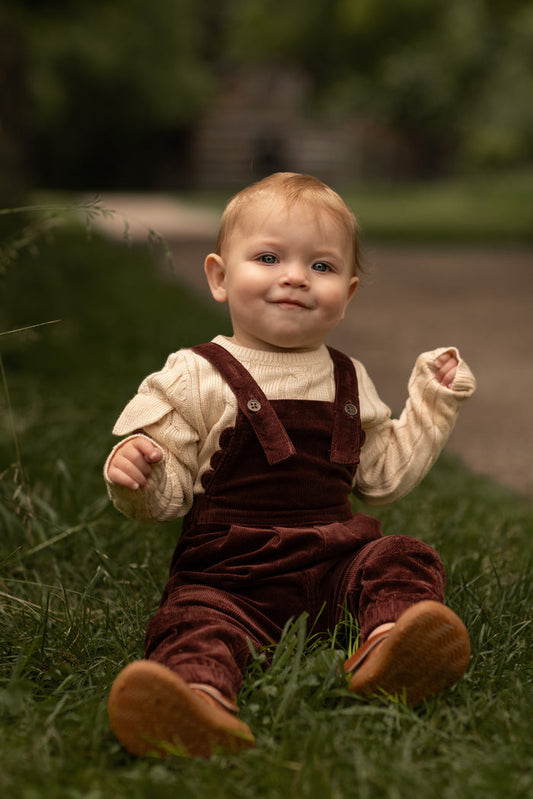 one piece corduroy scallop bib overalls - brick