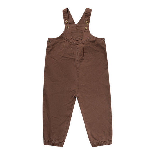 one piece denim long overalls - chocolate-493