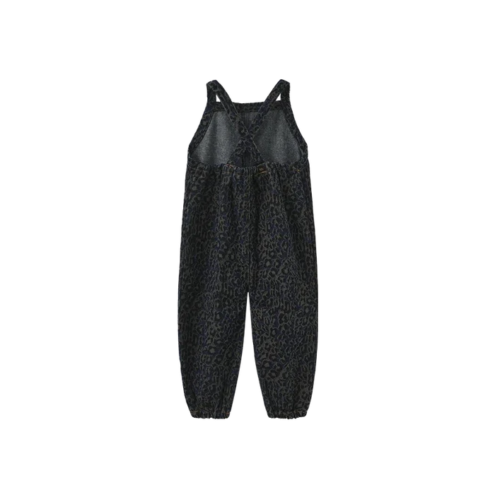 one piece leopard denim long romper - denim