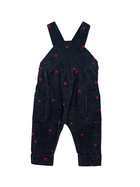 one piece washed corduroy scattered heart long romper - black
