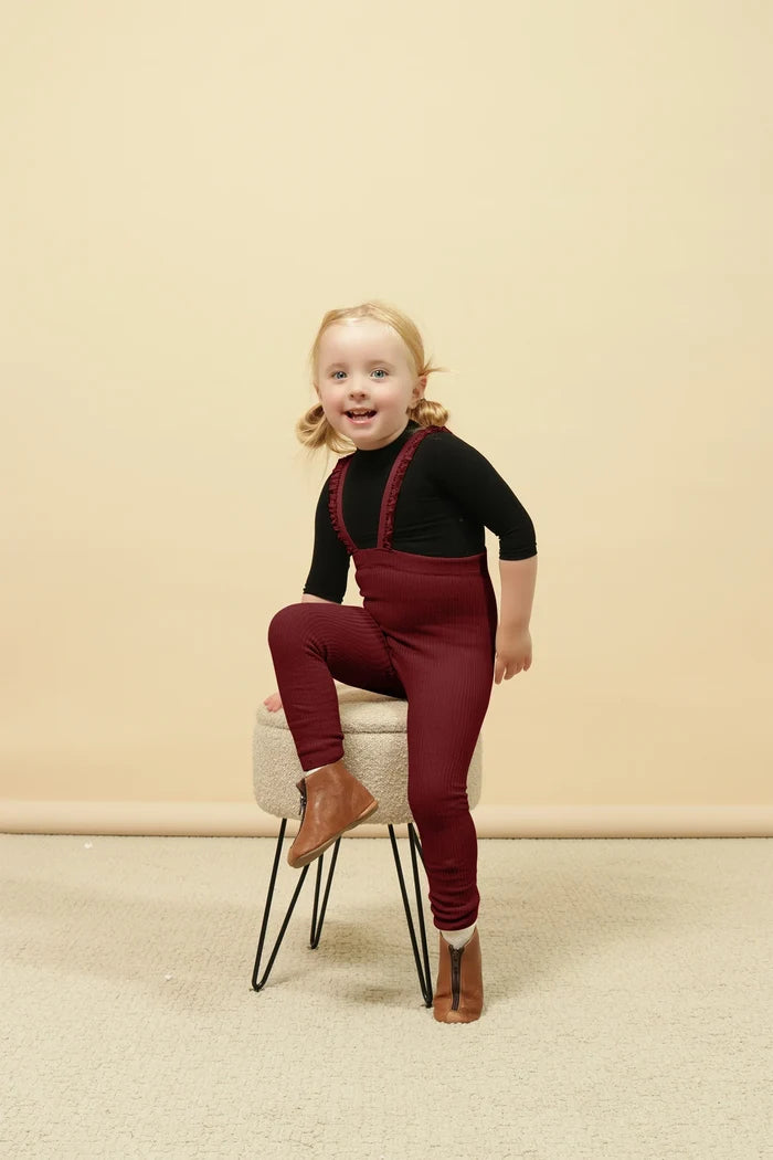 overall ribbed with ruffled suspender long - 258-mulberry