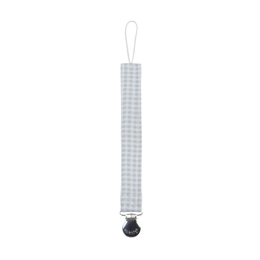 pacifier clip gingham teddy - blue