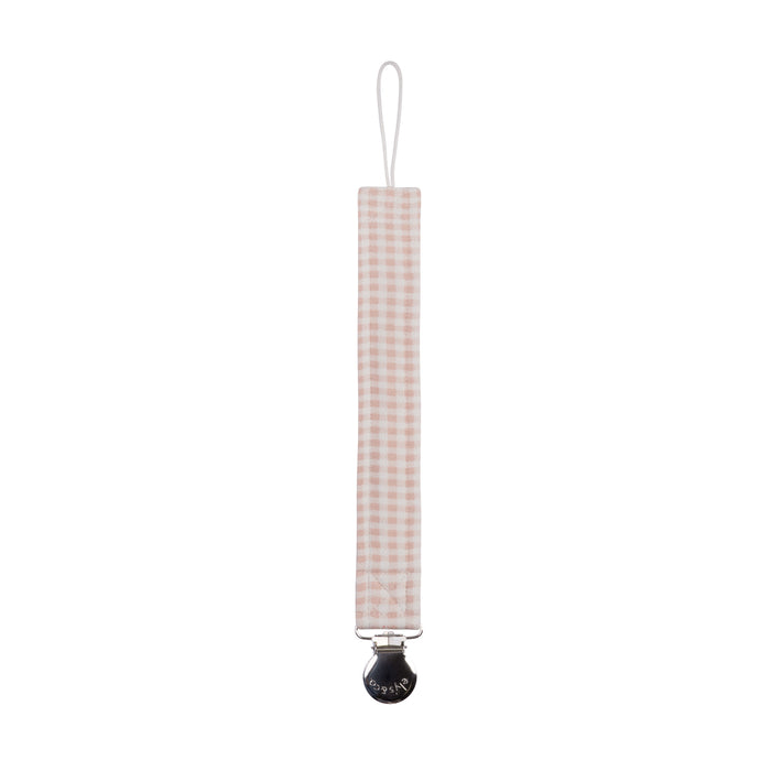 pacifier clip gingham teddy - pink