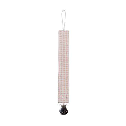 pacifier clip gingham teddy - pink