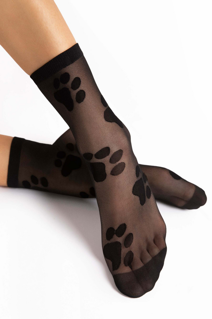 FiORE Pawpaw Black Animal Paw Pattern Socks 20 Denier