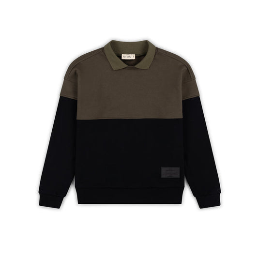 polo l/s between lines collar sweatshirt - moss