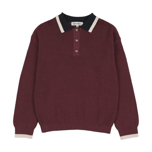 polo l/s cable knit sweater - burgundy/navy