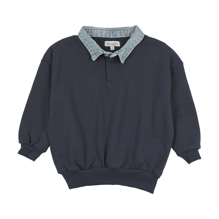 polo l/s denim collar oversized sweatshirt - navy