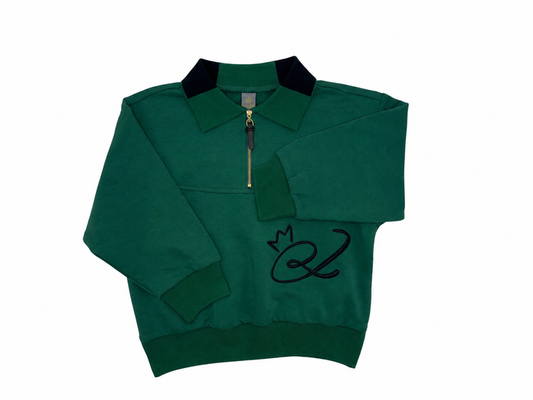 polo l/s embroidered sweatshirt with color block collar - hunter