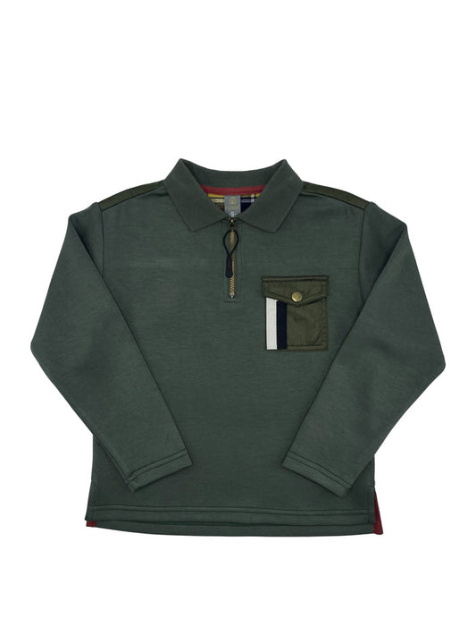 polo l/s pleather pocket zipper - olive
