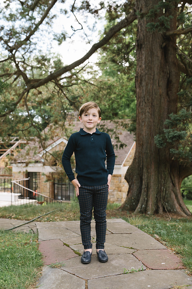 polo l/s ribbed knit - deep teal