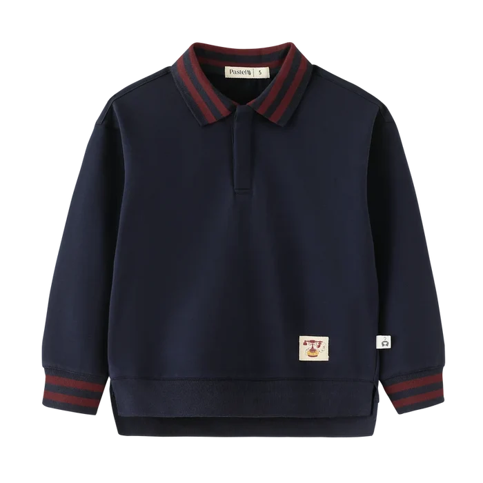 polo l/s striped collar - navy