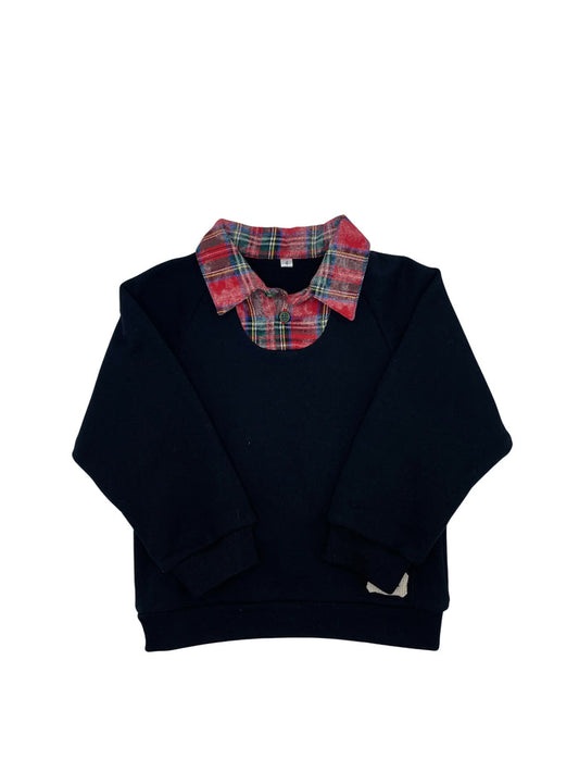 polo l/s washed scottish plaid collar sweatshirt - red
