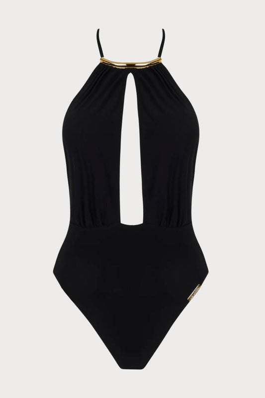 Pure Elegance Black Seduction Halter Swimsuit