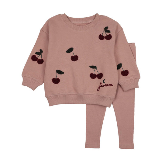 set outfit cherry patch sweatshirt and leggings - bud pink