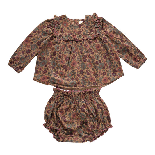 set outfit corduroy flower print blouse and bloomers - floral-16
