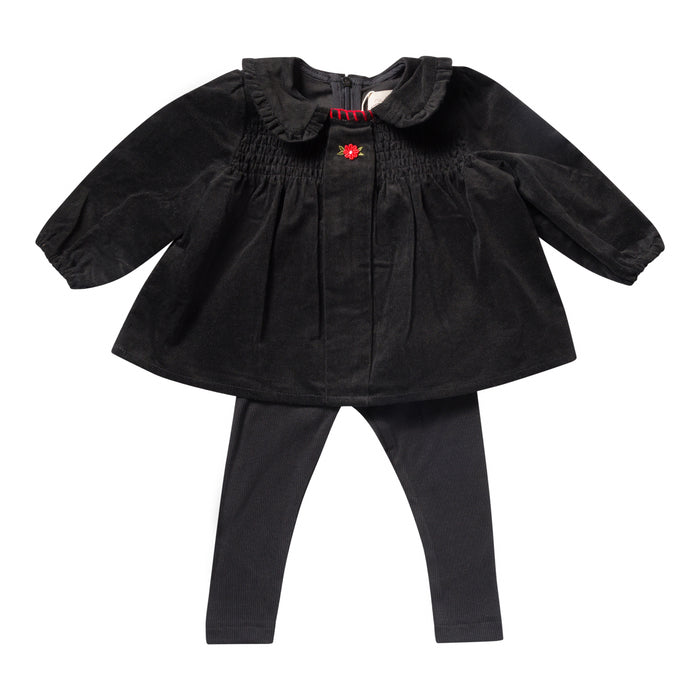 set outfit corduroy smocked shirt and leggings - black-9