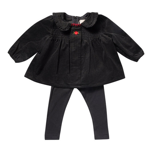 set outfit corduroy smocked shirt and leggings - black-9