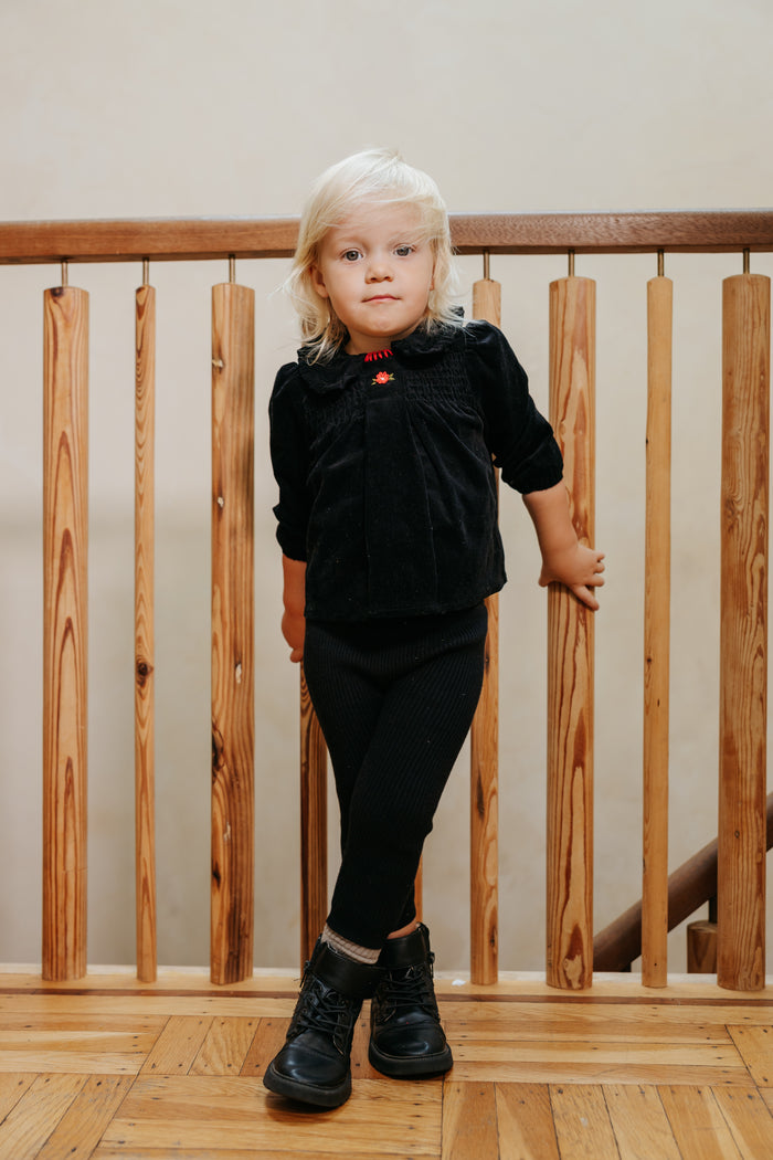 set outfit corduroy smocked shirt and leggings - black-9