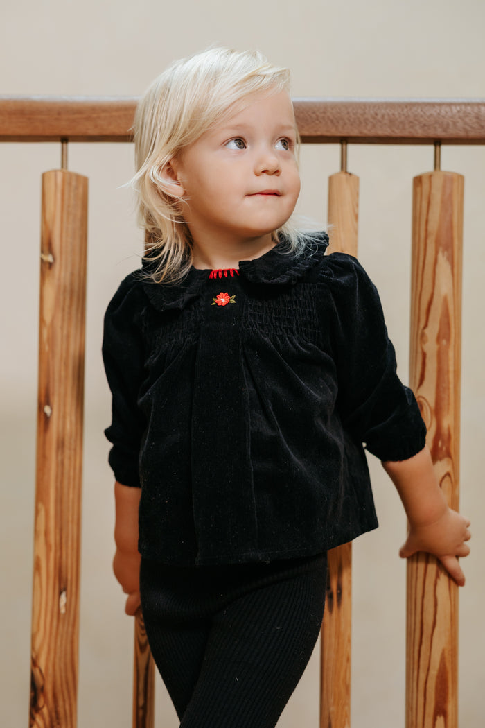 set outfit corduroy smocked shirt and leggings - black-9