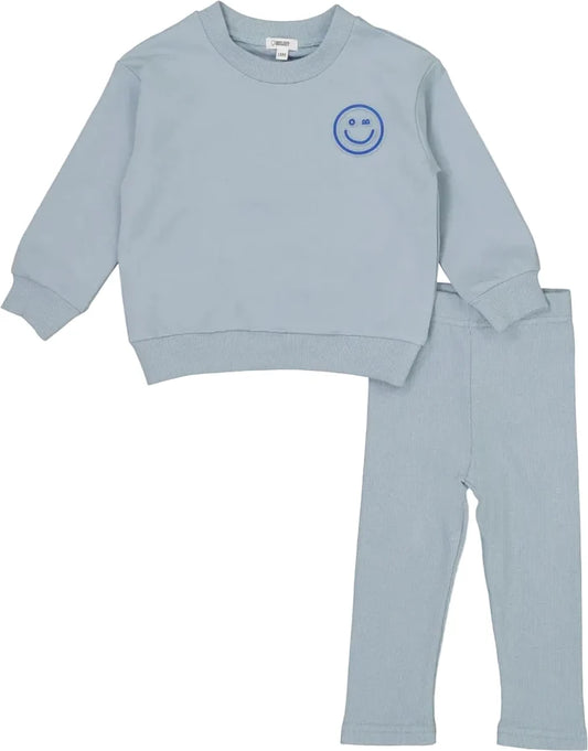 set outfit embossed smiley sweatshirt and leggings - blue denim