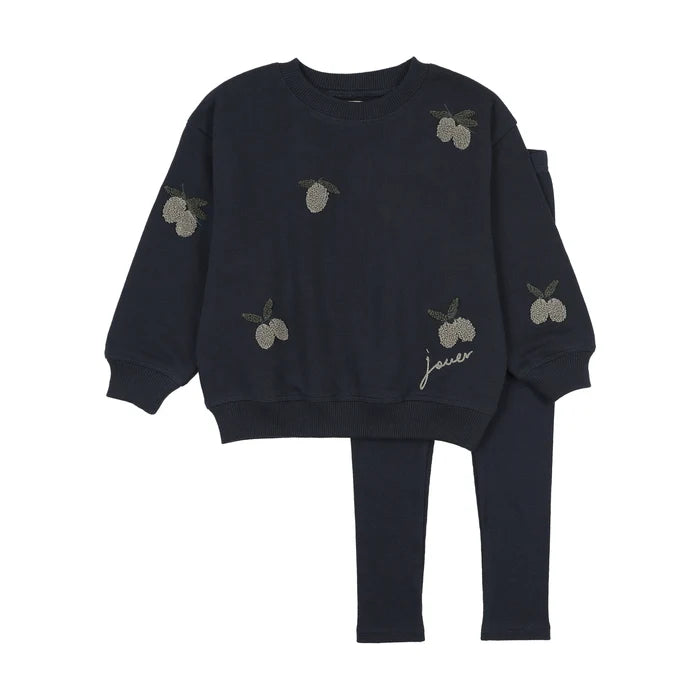 set outfit olive patch sweatshirt and leggings - navy