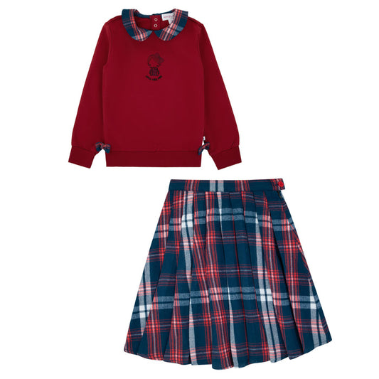 set outfit plaid pals skirt with sweater - red
