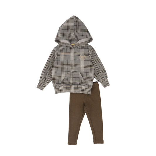 set outfit plaid sweatshirt and leggings - brown