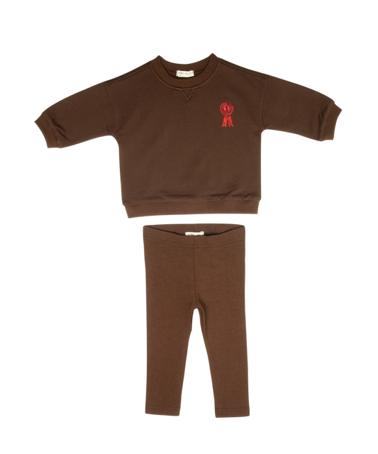 set outfit polo club sweatshirt and leggings - chocolate