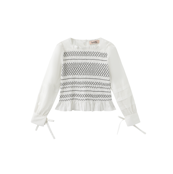 shirt l/s crop embroidered smock  - white/black
