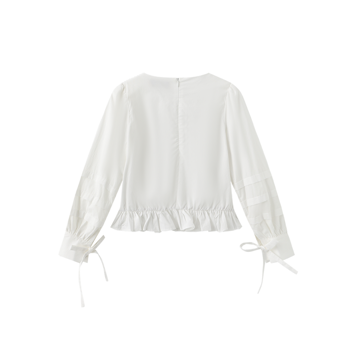shirt l/s crop embroidered smock  - white/black