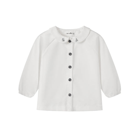 shirt l/s embroidered peter pan - white