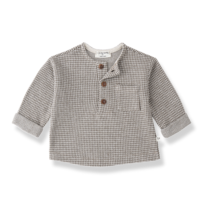 shirt l/s houndstooth no collar - dark taupe
