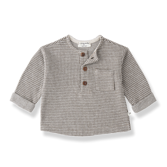 shirt l/s houndstooth no collar - dark taupe