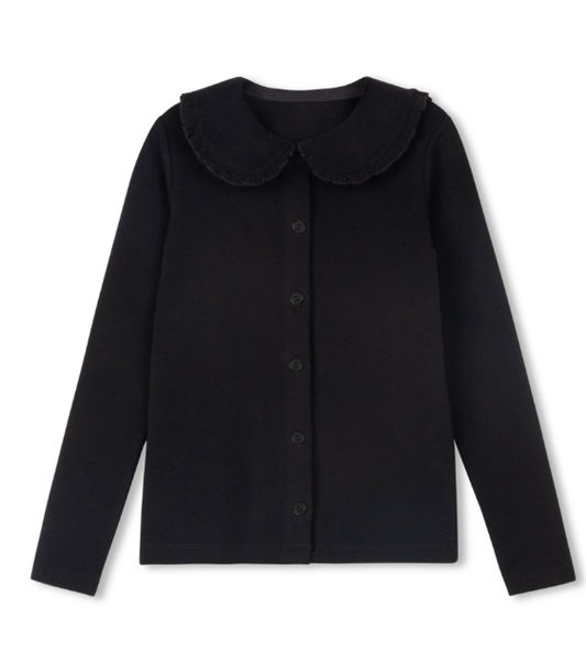 shirt l/s large frill collar - black