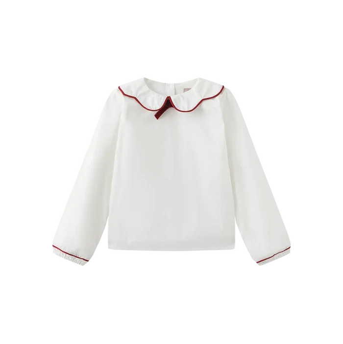 shirt l/s piped scallop collar - white/red