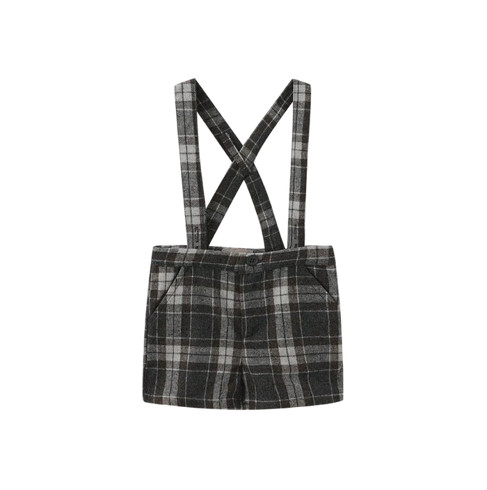 shorts plaid suspender - brown/grey