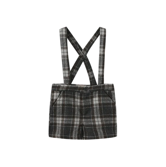 shorts plaid suspender - brown/grey