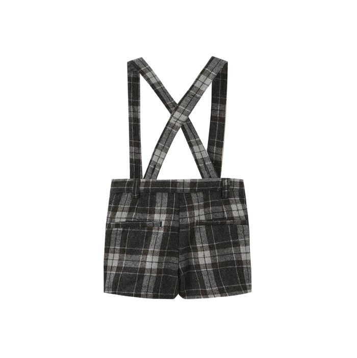 shorts plaid suspender - brown/grey