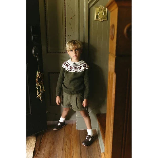 shorts plaid wool pleat  - olive