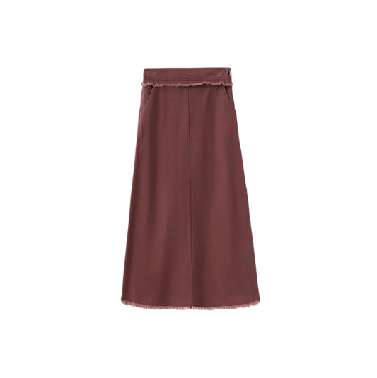 skirt canvas fringe with pockets - wine